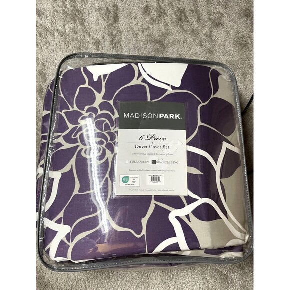 Madison Park Brianna 6 Piece Duvet Cover Set King/Cal King Purple &‎ Grey Floral - Picture 3 of 7